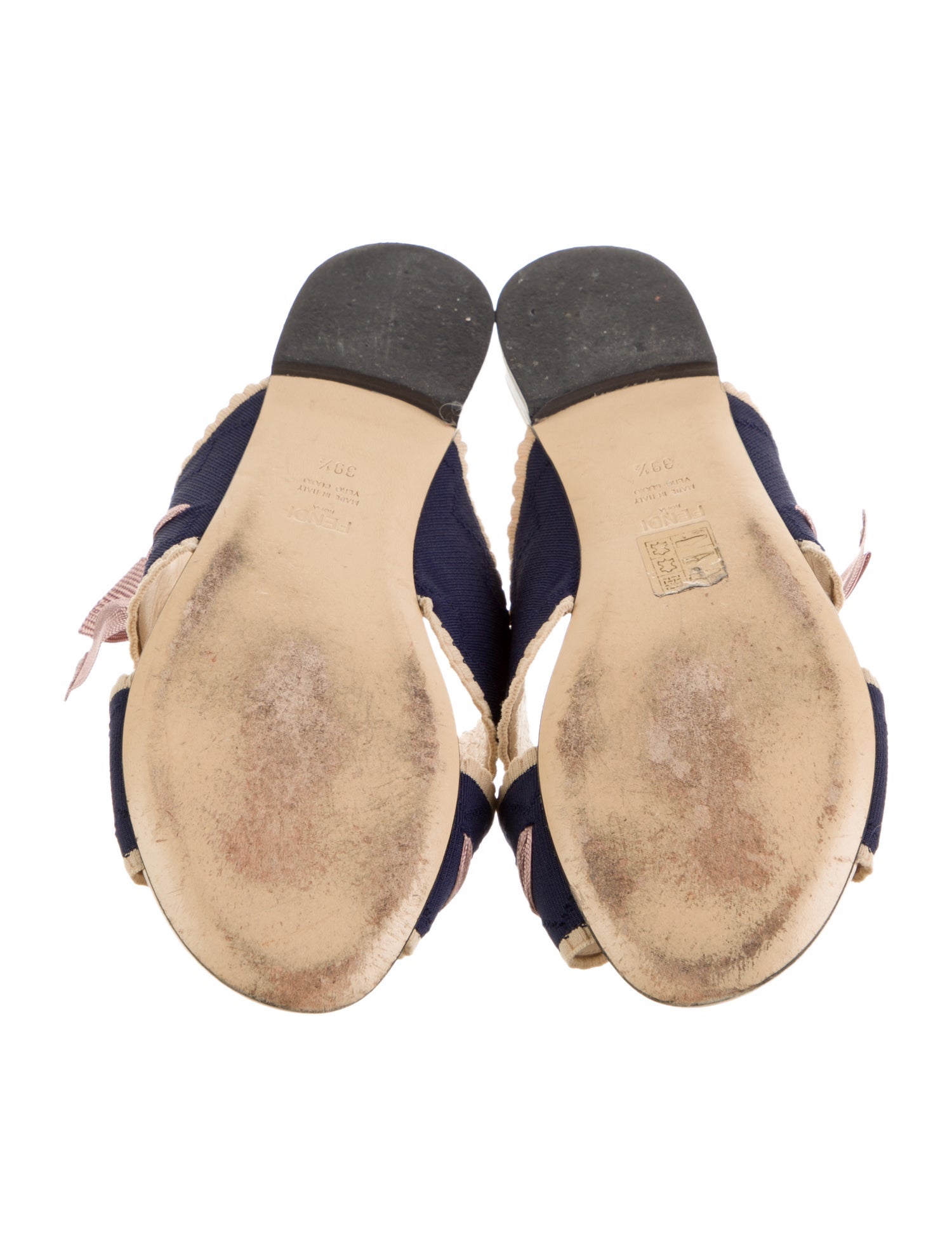 Fendi Colorblock Pattern Bow Accents Slides